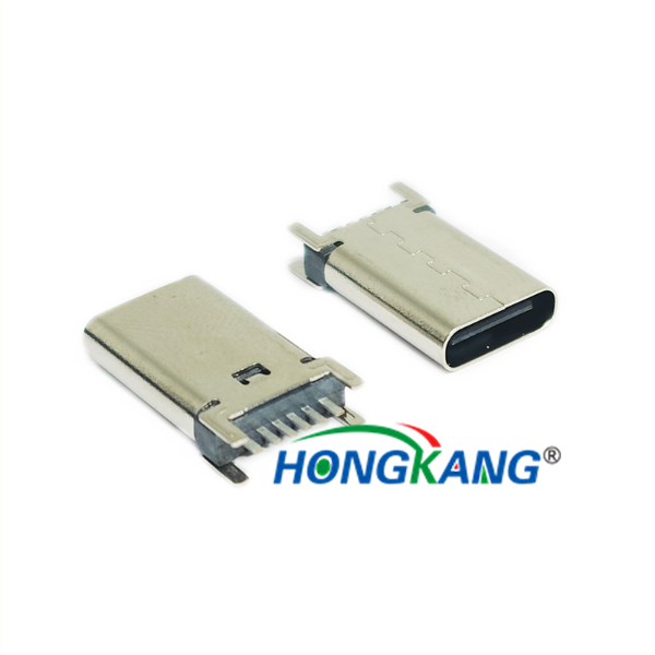 USB TYPE-C 6PIN 立贴插板 母座 四脚插板 L=13.7MM 无弹
