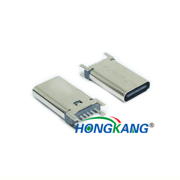 USB TYPE-C 6PIN 立式插板母座 四脚插板 L=15.0MM 无弹