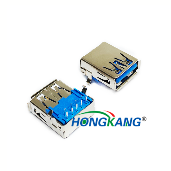 USB3.0母座 AF板上 两弯脚插板90度 DIP 卷边 铁壳 LCP L=16.5MM