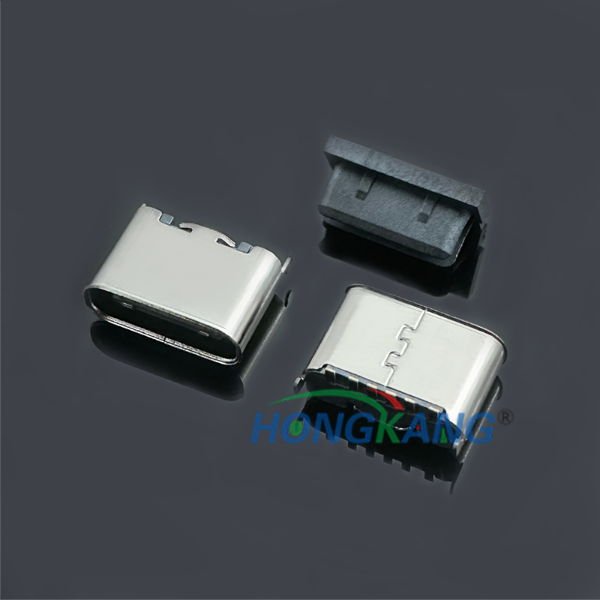 TYPE-C母座6PIN 2.0新款 立式贴板 SMT L=5.65  201不锈钢 带独立不锈钢中夹片