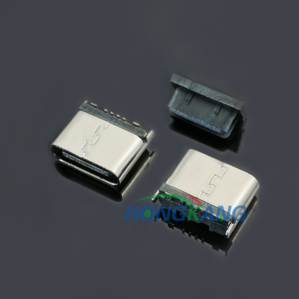 TYPE-C母座6PIN 2.0新款 立式插板 DIP L=6.5   201不锈钢 带独立不锈钢中夹片